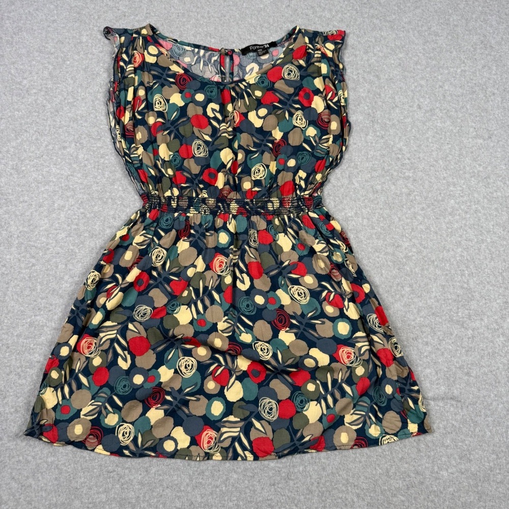 Forever 21 Y2K Abstract Floral Boho Grunge Babydoll Top Medium Multicolor Fall